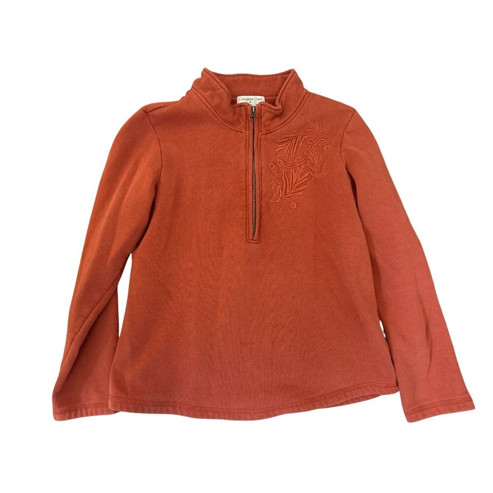 Coldwater Creek Womens Rust Embroidered 1/4 Zip Pullover Sweater M 10-12